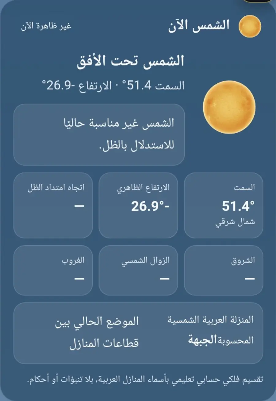 بيانات الشمس الحالية