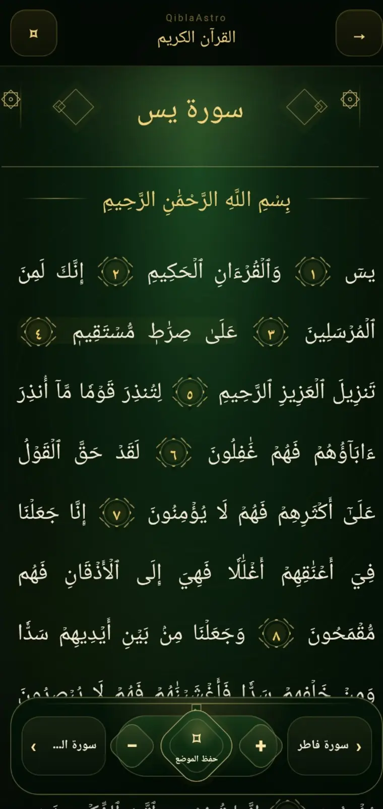 صفحة قراءة سورة يس بالخلفية الزيتونية